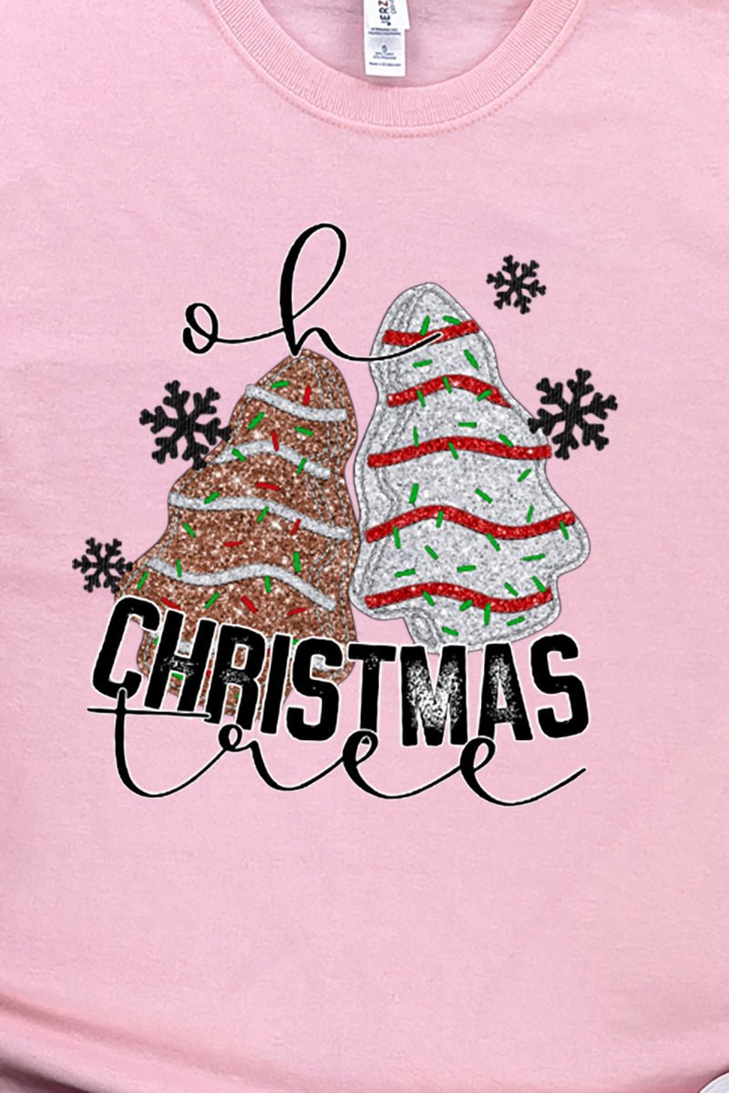 Faux Sequin Oh Christmas Tree Cakes Transfer Heavy Cotton Long Sleeve Adult T-Shirt - Wholesale Accessory Market