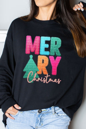 Faux Tinsel Merry Christmas Transfer Heavy Cotton Long Sleeve Adult T-Shirt - Wholesale Accessory Market