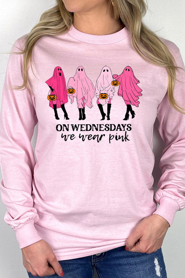 Ghouls Wednesday Wear Pink Heavy Cotton Long Sleeve Adult T-Shirt - Wholesale Accessory Market