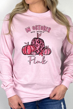 In October We Wear Pink Heavy Cotton Long Sleeve Adult T-Shirt - Wholesale Accessory Market