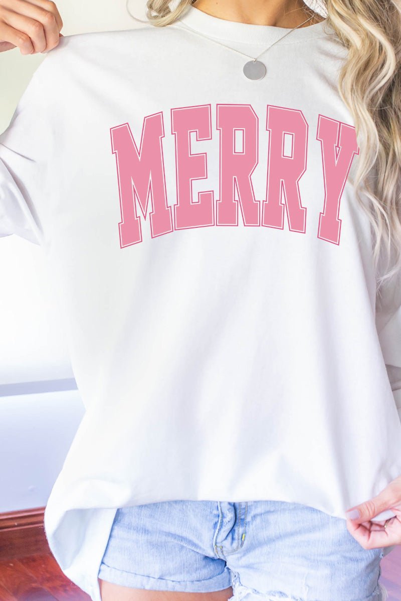 Merry Varsity Pink Heavy Cotton Long Sleeve Adult T-Shirt - Wholesale Accessory Market