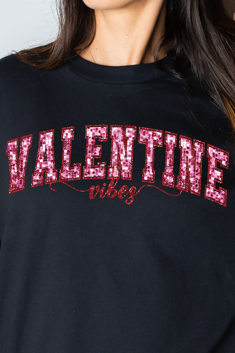 Valentine Vibes Faux Sequin Transfer Heavy Cotton Long Sleeve Adult T-Shirt - Wholesale Accessory Market