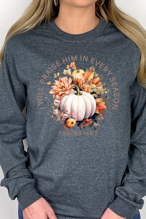 Pumpkin Praise In Every Season Heavy Cotton Long Sleeve Adult T-Shirt - Wholesale Accessory Market