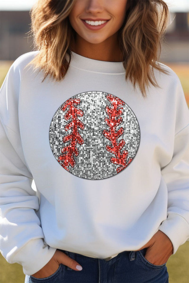 Baseball Faux Sequin Transfer Unisex NuBlend Crew Sweatshirt - Wholesale Accessory Market