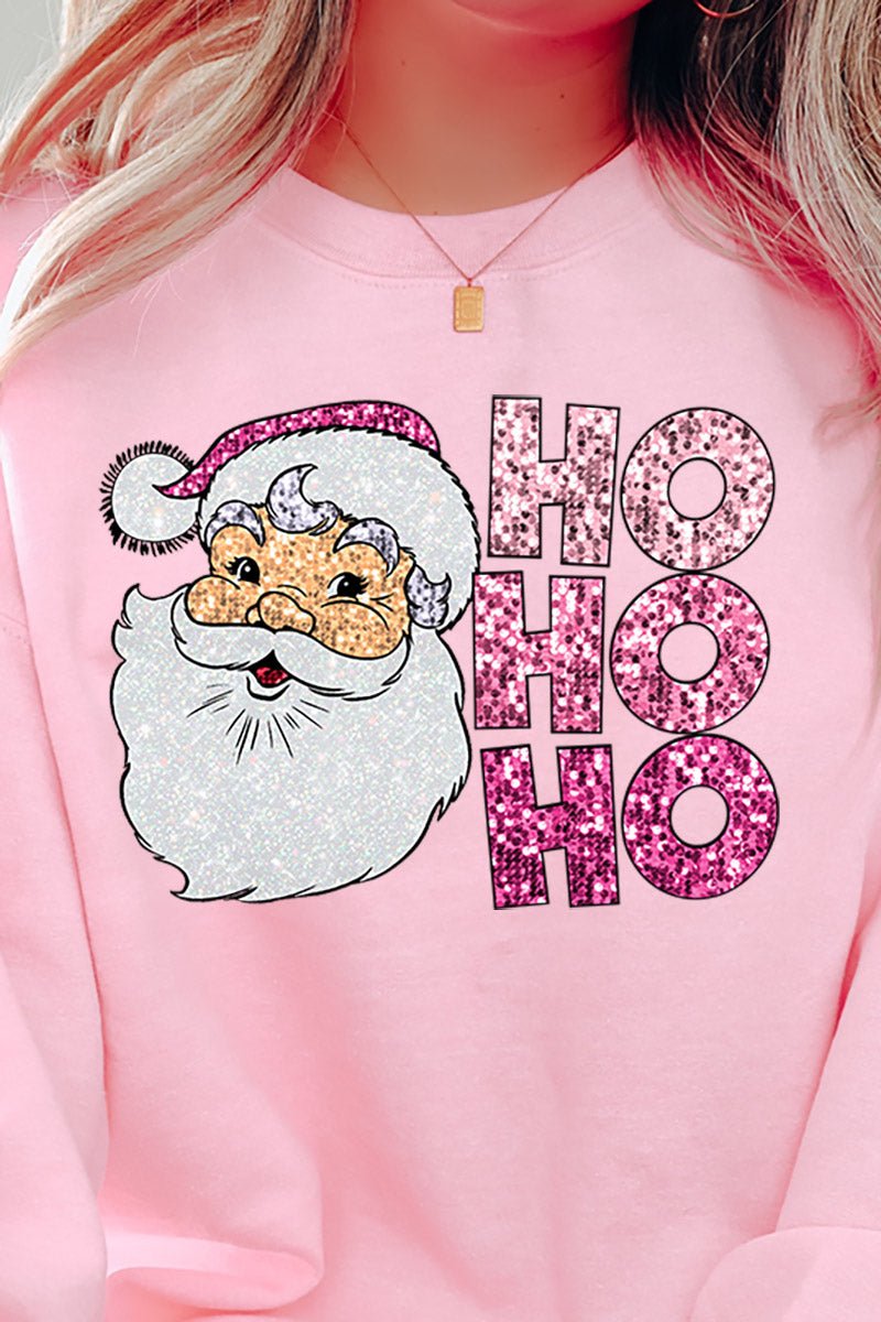 Faux Sequin Ho Ho Ho Santa Transfer Unisex NuBlend Crew Sweatshirt - Wholesale Accessory Market