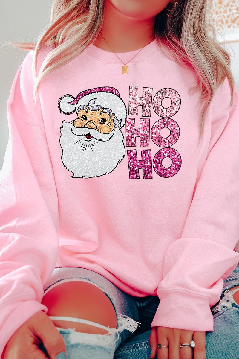 Faux Sequin Ho Ho Ho Santa Transfer Unisex NuBlend Crew Sweatshirt - Wholesale Accessory Market