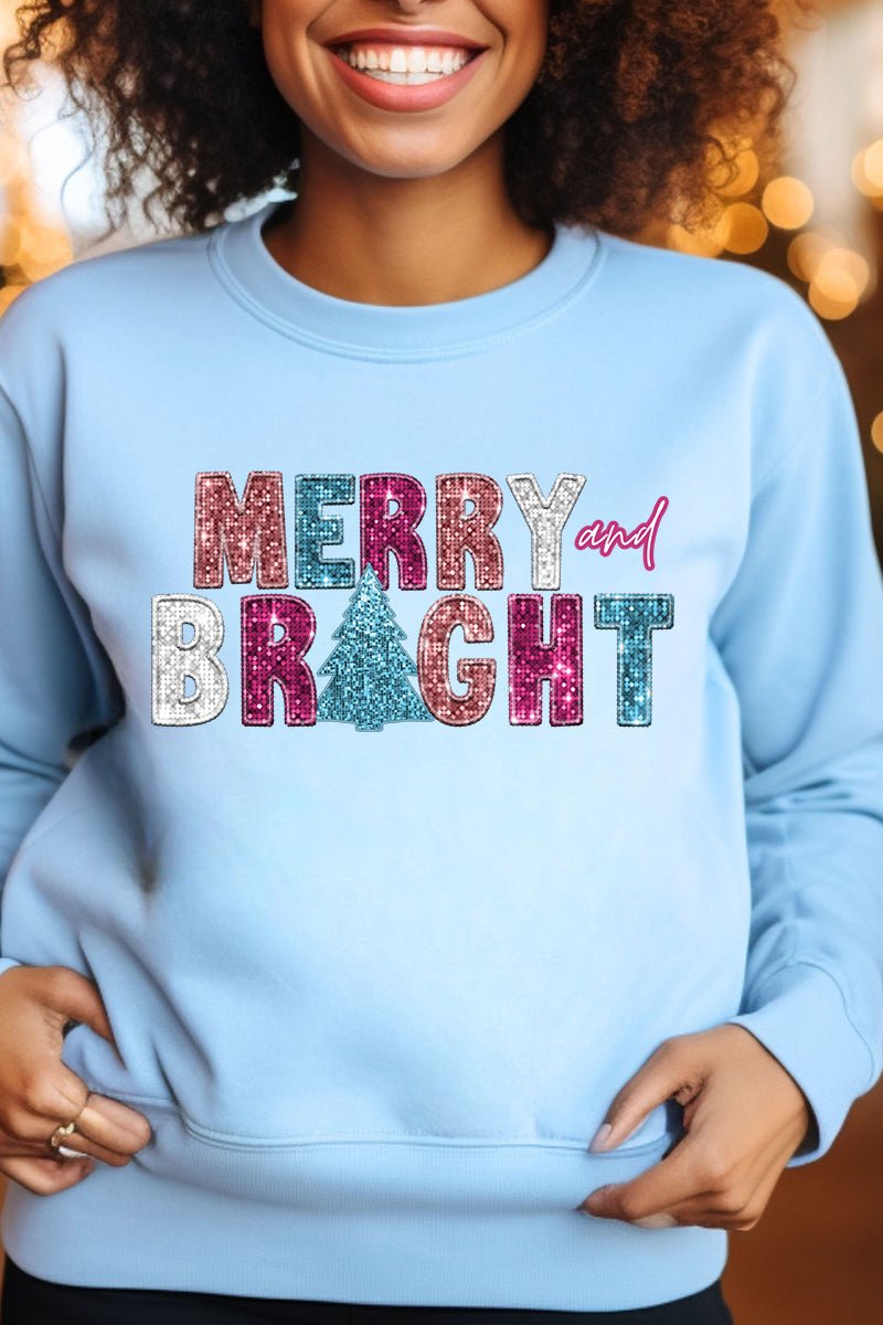 Faux Sequin Merry And Bright Transfer Unisex NuBlend Crew Sweatshirt - Wholesale Accessory Market