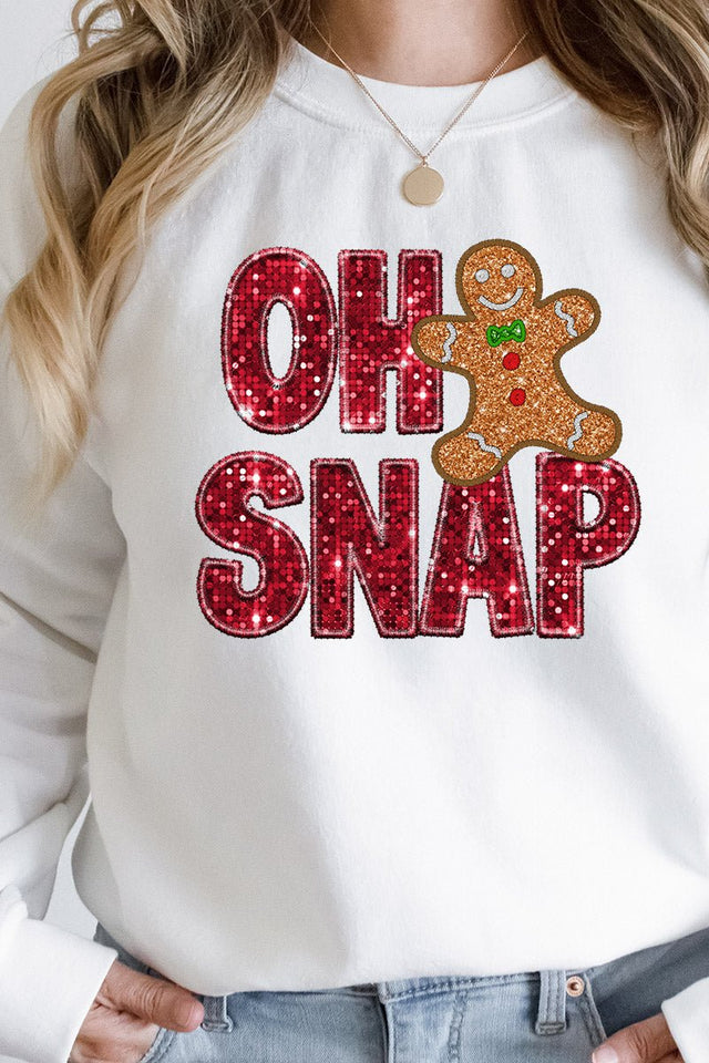 Faux Sequin Oh Snap Gingerbread Transfer Unisex NuBlend Crew Sweatshirt - Wholesale Accessory Market