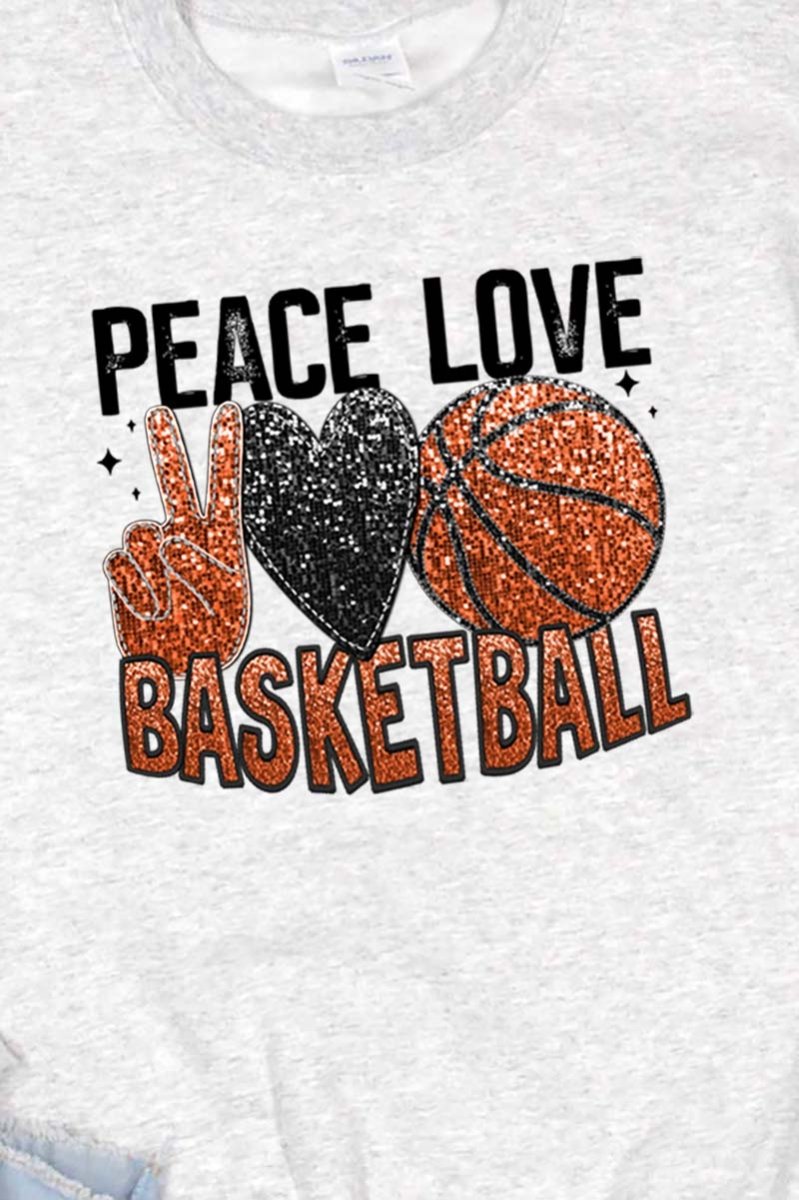 Faux Sequin Peace Love Basketball Transfer Unisex NuBlend Crew Sweatshirt - Wholesale Accessory Market