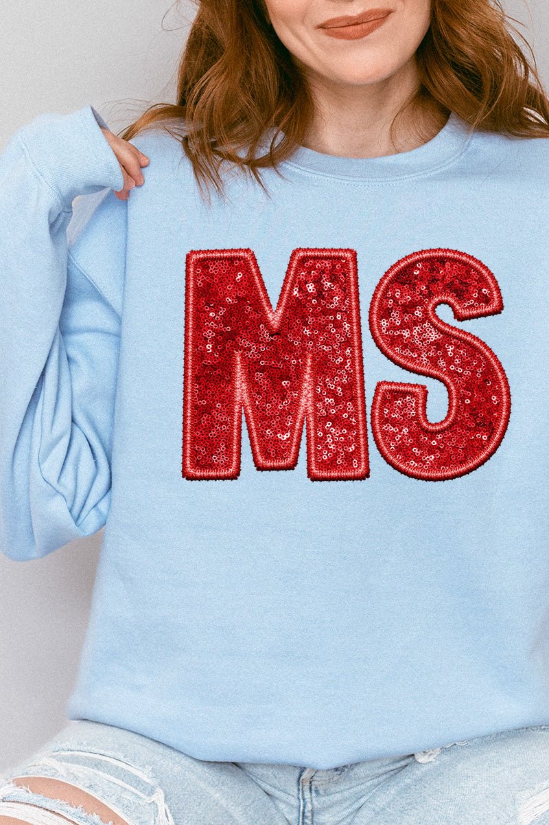 Faux Sequin Transfer Red MS Unisex NuBlend Crew Sweatshirt - Wholesale Accessory Market