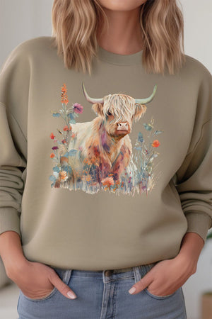 Floral Highland Cow Unisex NuBlend Crew Sweatshirt - Wholesale Accessory Market