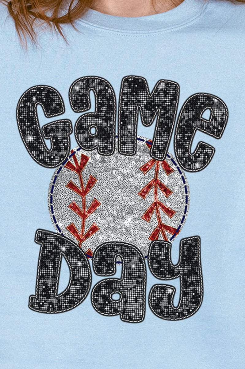 Game Day Baseball Faux Sequin Transfer Unisex NuBlend Crew Sweatshirt - Wholesale Accessory Market