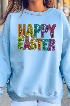 Happy Easter Faux Sequin Transfer Unisex NuBlend Crew Sweatshirt - Wholesale Accessory Market