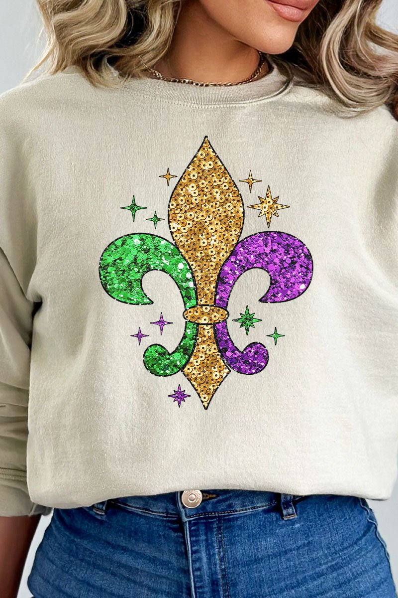 Mardi Gras Fleur De Lis Faux Sequin Transfer Unisex NuBlend Crew Sweatshirt - Wholesale Accessory Market