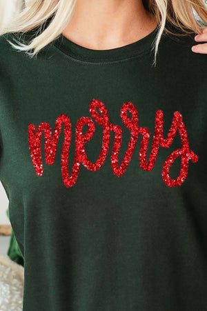 Merry Script Faux Tinsel Transfer Unisex NuBlend Crew Sweatshirt - Wholesale Accessory Market