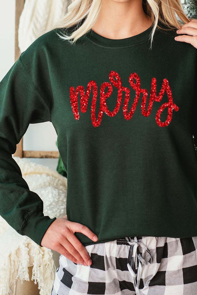 Merry Script Faux Tinsel Transfer Unisex NuBlend Crew Sweatshirt - Wholesale Accessory Market