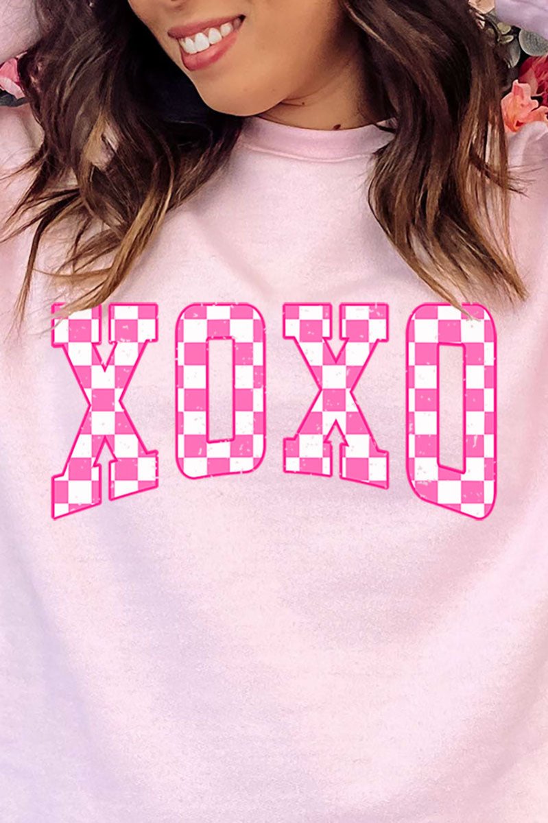 Pink Checkerboard XOXO Unisex NuBlend Crew Sweatshirt - Wholesale Accessory Market