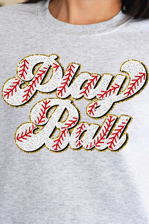 Play Ball Baseball Faux Chenille Patch Transfer Unisex NuBlend Crew Sweatshirt - Wholesale Accessory Market