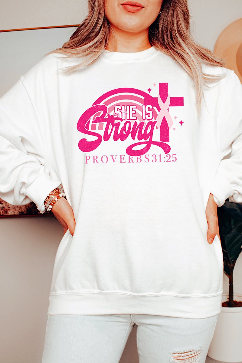 She Is Strong Pink Ribbon Unisex NuBlend Crew Sweatshirt - Wholesale Accessory Market