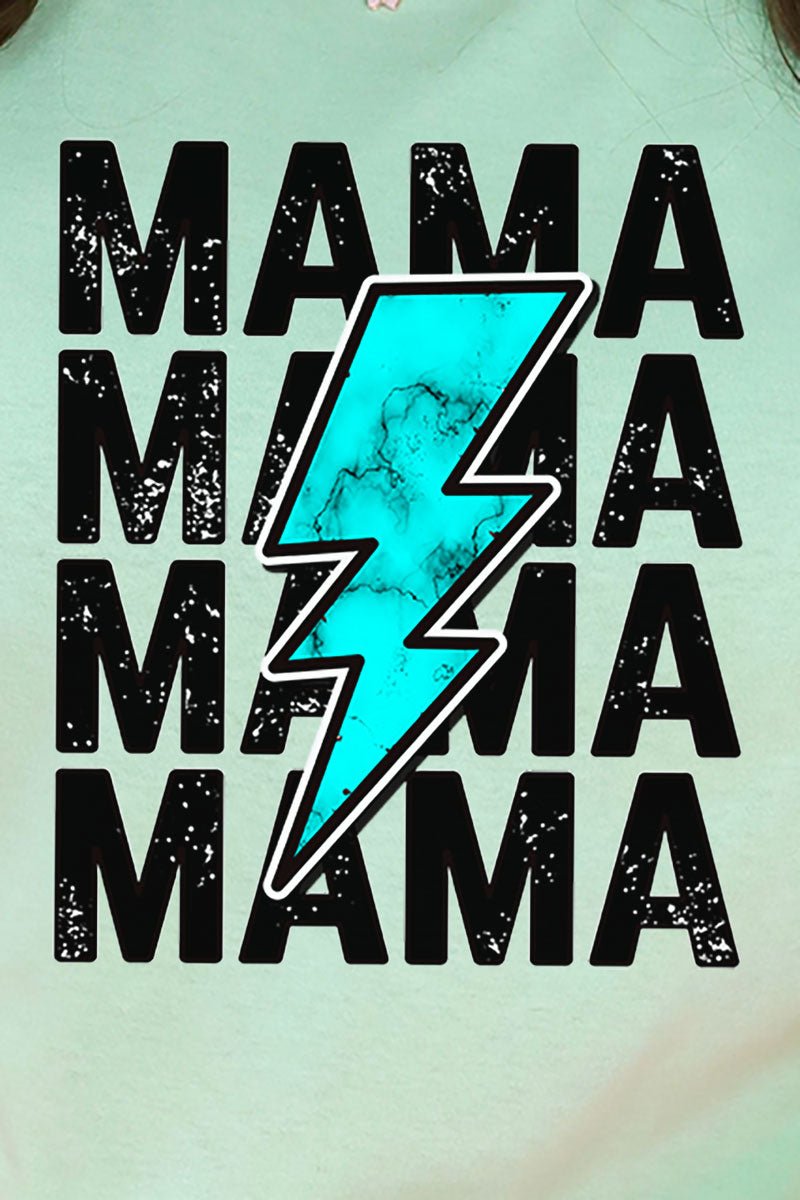 Turquoise Lightning Bolt Mama Combed Cotton T-Shirt - Wholesale Accessory Market