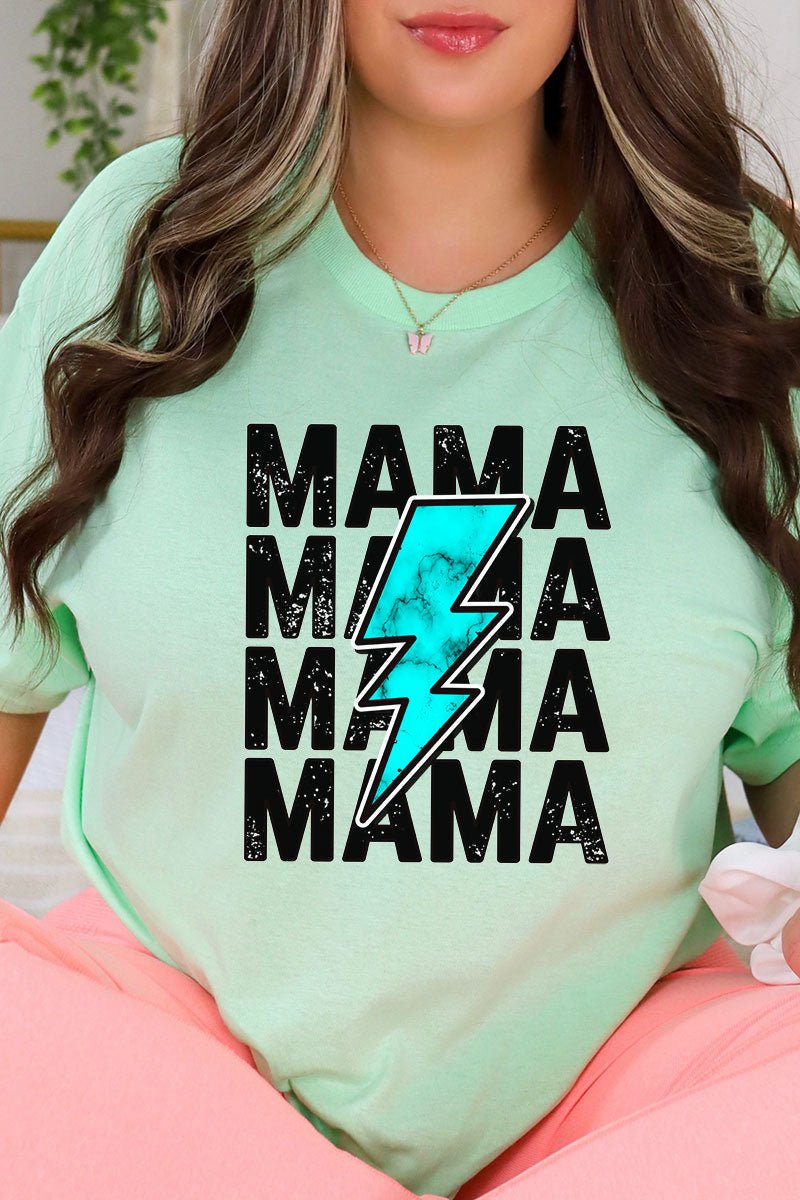 Turquoise Lightning Bolt Mama Combed Cotton T-Shirt - Wholesale Accessory Market