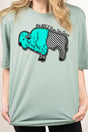 Turquoise Checkered Buffalo Combed Cotton T-Shirt - Wholesale Accessory Market