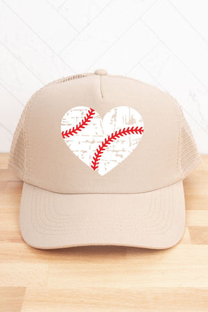 Distressed Baseball Heart Twill Front Mesh Trucker Cap - Wholesale Accessory Market