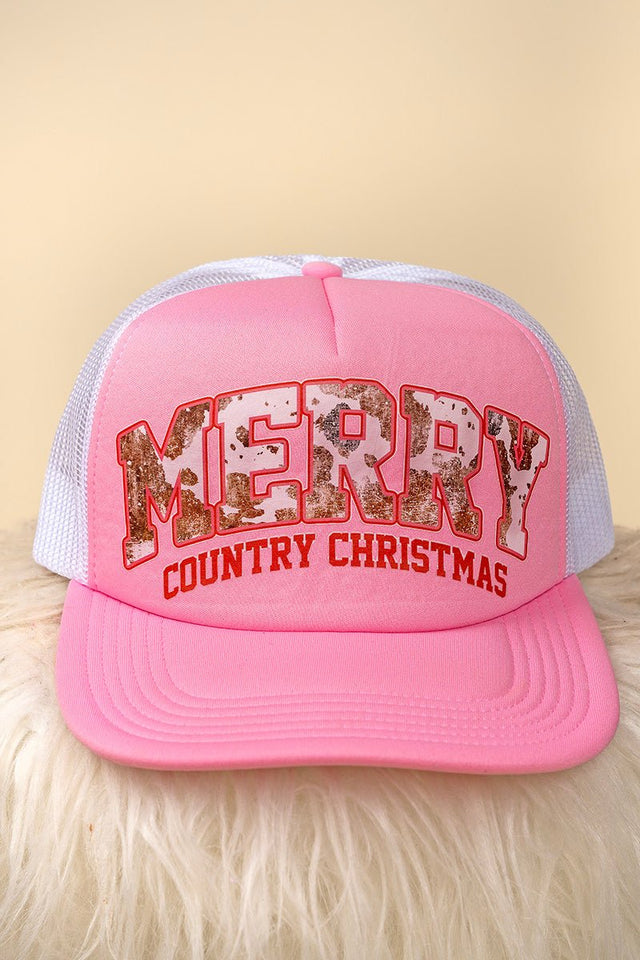 Cow Merry Country Christmas Foam Front Mesh Trucker Cap - Wholesale Accessory Market