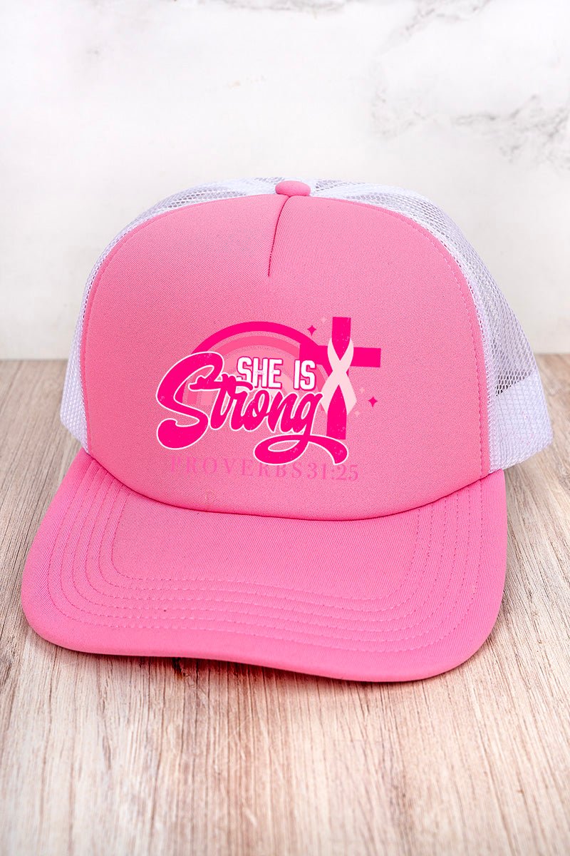 She Is Strong Pink Ribbon Foam Front Mesh Trucker Cap - Wholesale Accessory Market