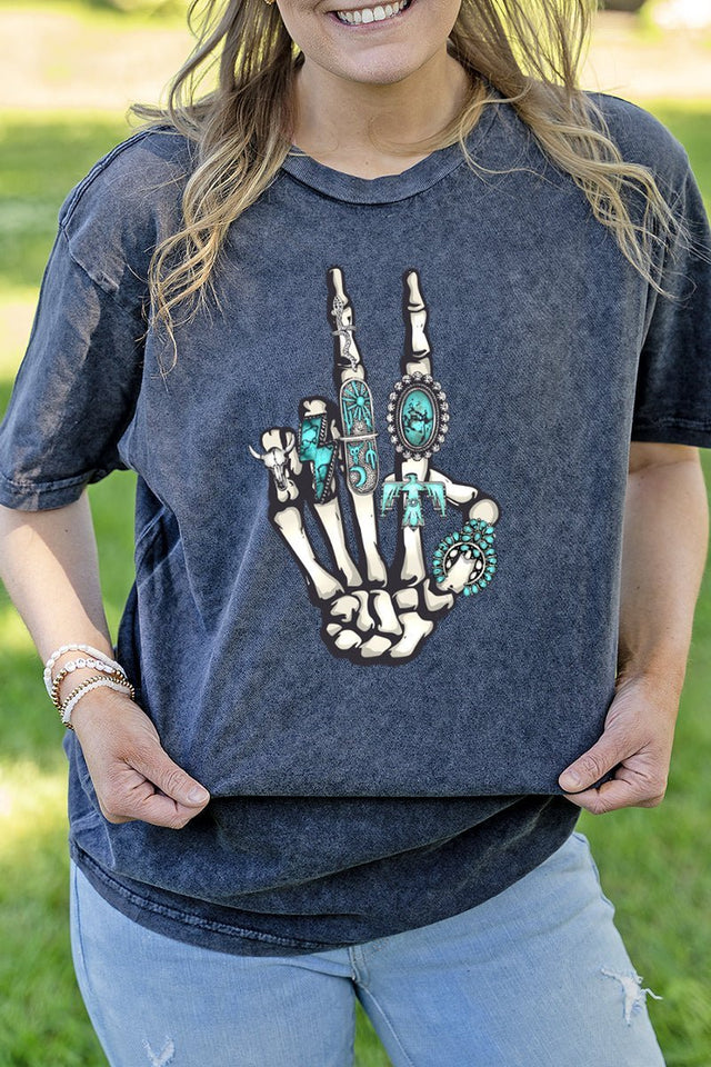 Turquoise Stacked Skeleton Vintage T-Shirt - Wholesale Accessory Market