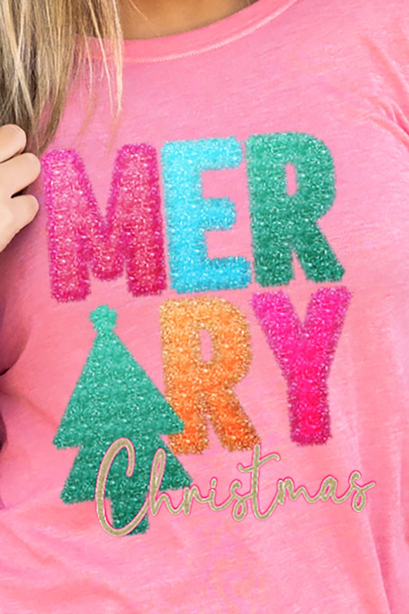 Faux Tinsel Merry Christmas Transfer Adult Soft-Tek Blend Long Sleeve Tee - Wholesale Accessory Market