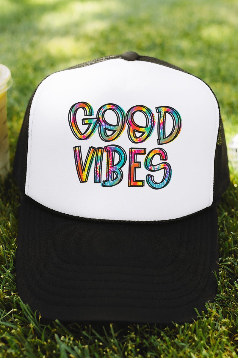 Tie Dye Good Vibes Foam Mesh Back Trucker Cap - Wholesale Accessory Market