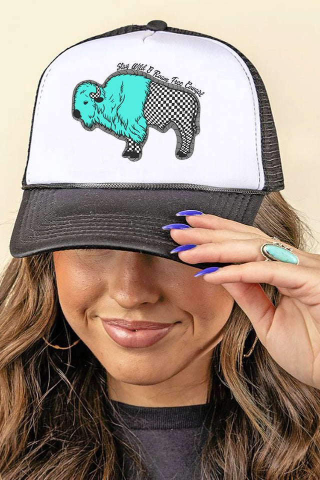 Turquoise Checkered Buffalo Foam Mesh Back Trucker Cap - Wholesale Accessory Market