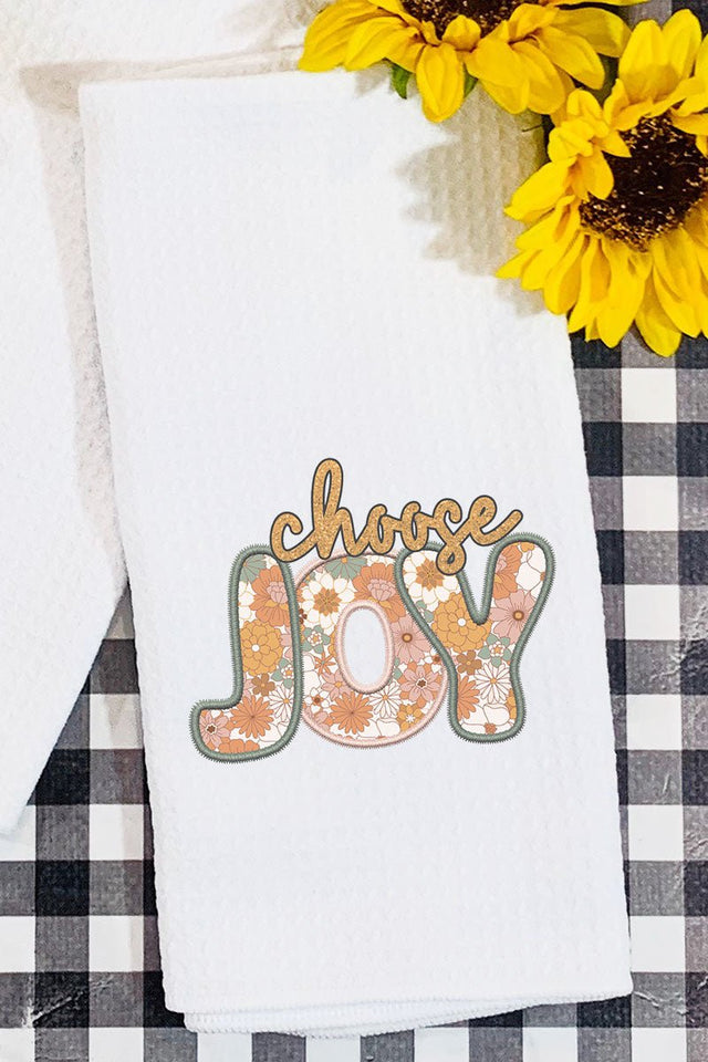 Choose Joy Faux Embroidery Transfer Waffle Kitchen Towel - Wholesale Accessory Market