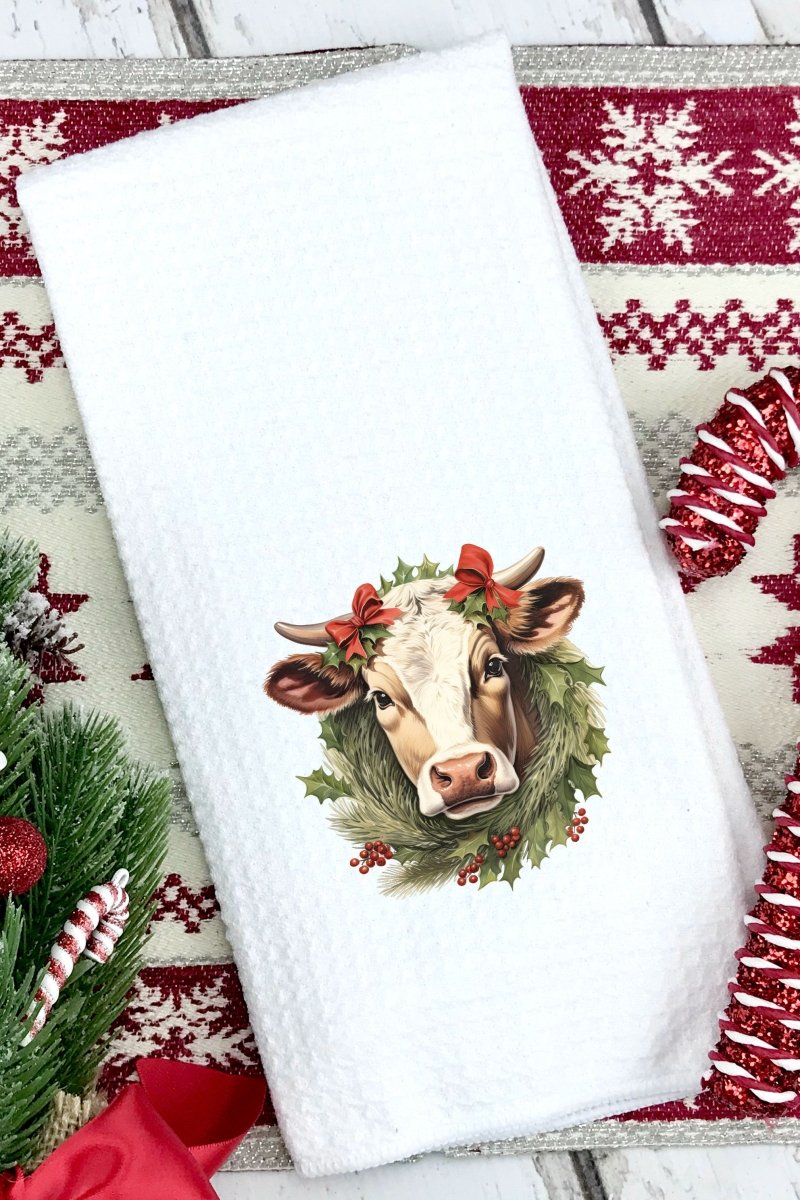 Cow Christmas On the Farm Waffle Kitchen Towel - Wholesale Accessory Market