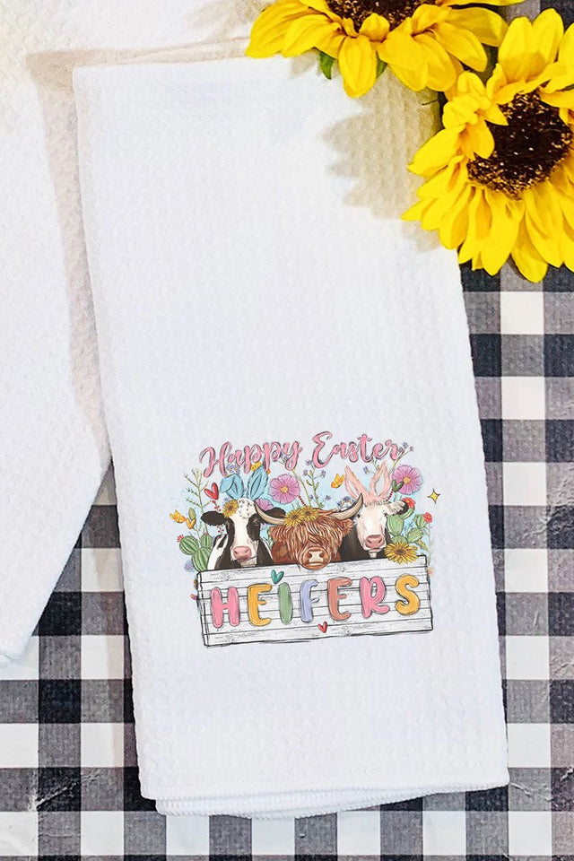 Cows Happy Easter Heifers Waffle Kitchen Towel - Wholesale Accessory Market