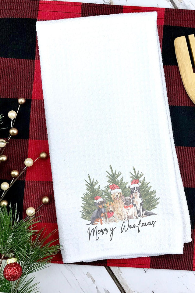 Dog Merry Woofmas Waffle Kitchen Towel - Wholesale Accessory Market