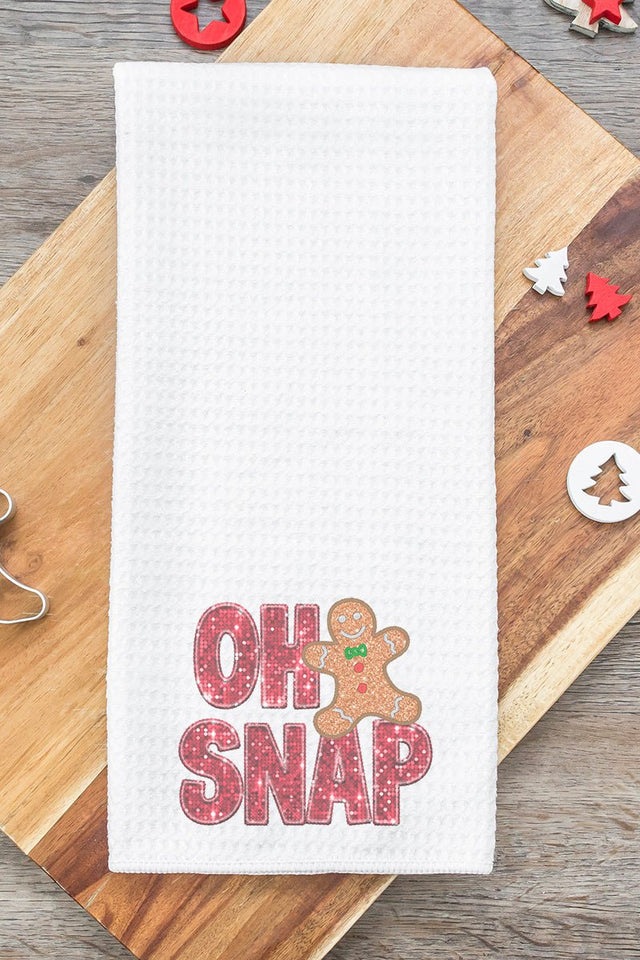 Faux Sequin Oh Snap Gingerbread Transfer Waffle Kitchen Towel - Wholesale Accessory Market