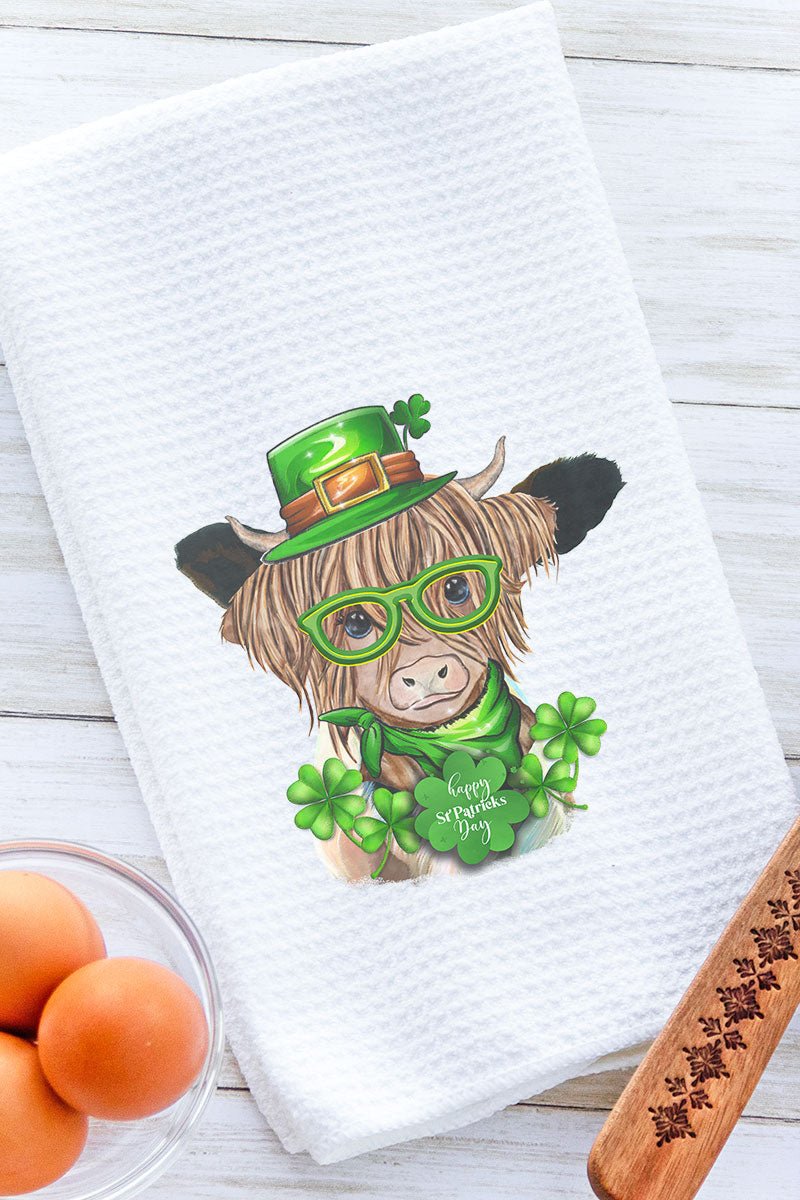 Happy St. Patrick's Day Highland Cow Waffle Kitchen Towel - Wholesale Accessory Market