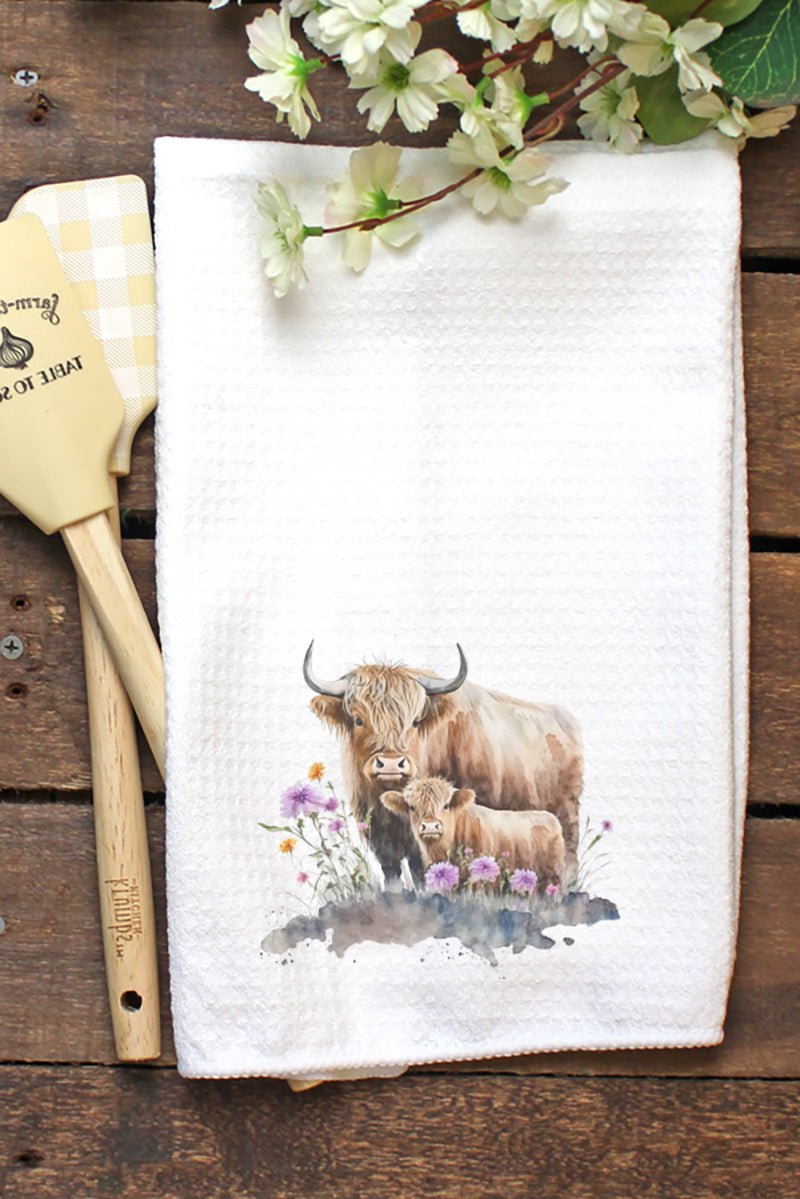 Daisy Highland Cow Waffle Kitchen Towel