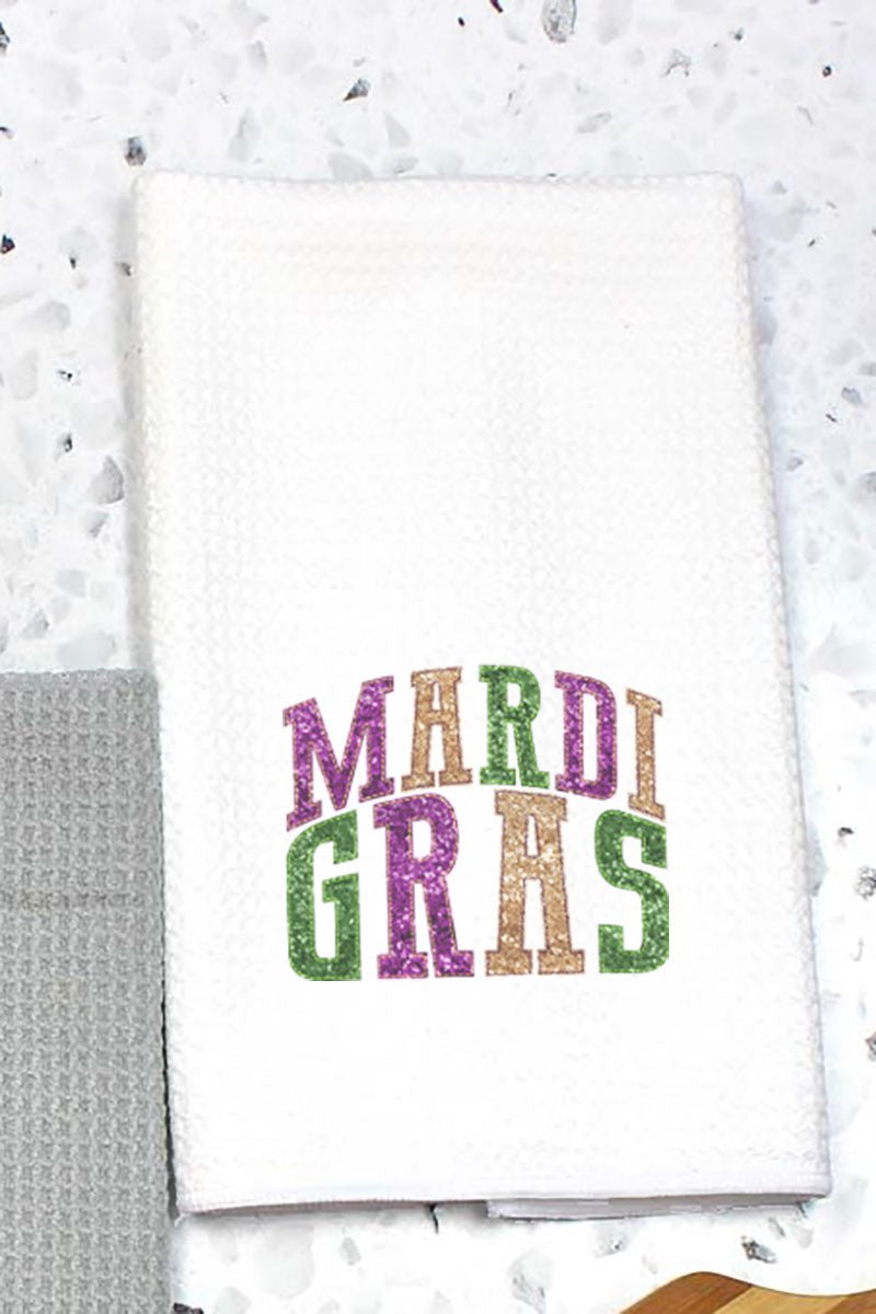 Mardi Gras Faux Sequin Embroidery Transfer Waffle Kitchen Towel - Wholesale Accessory Market