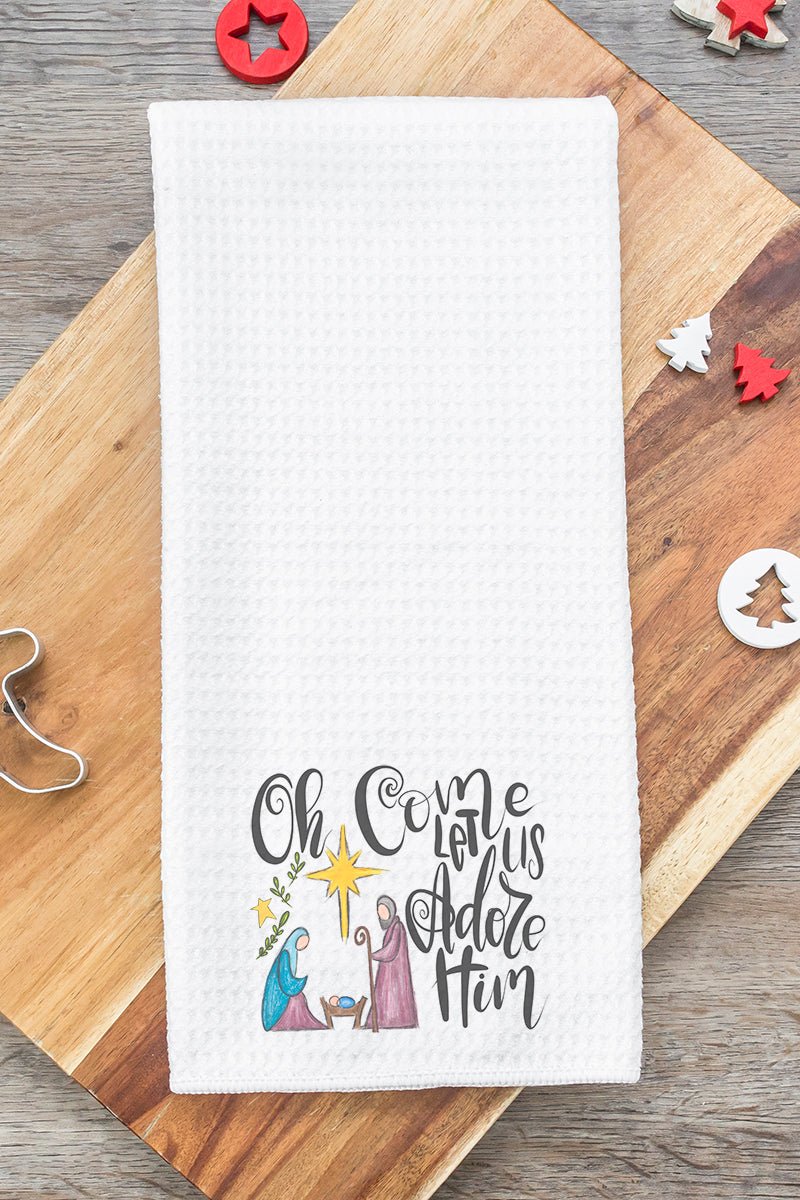 Oh Come Let Us Adore Him Waffle Kitchen Towel - Wholesale Accessory Market