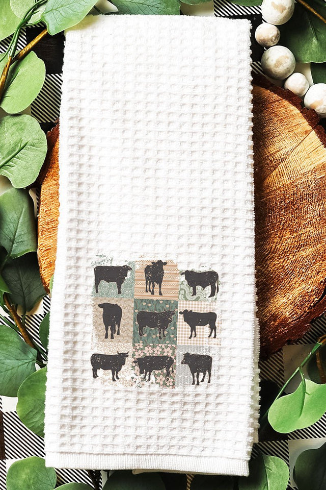 Patchwork Cows Waffle Kitchen Towel - Wholesale Accessory Market