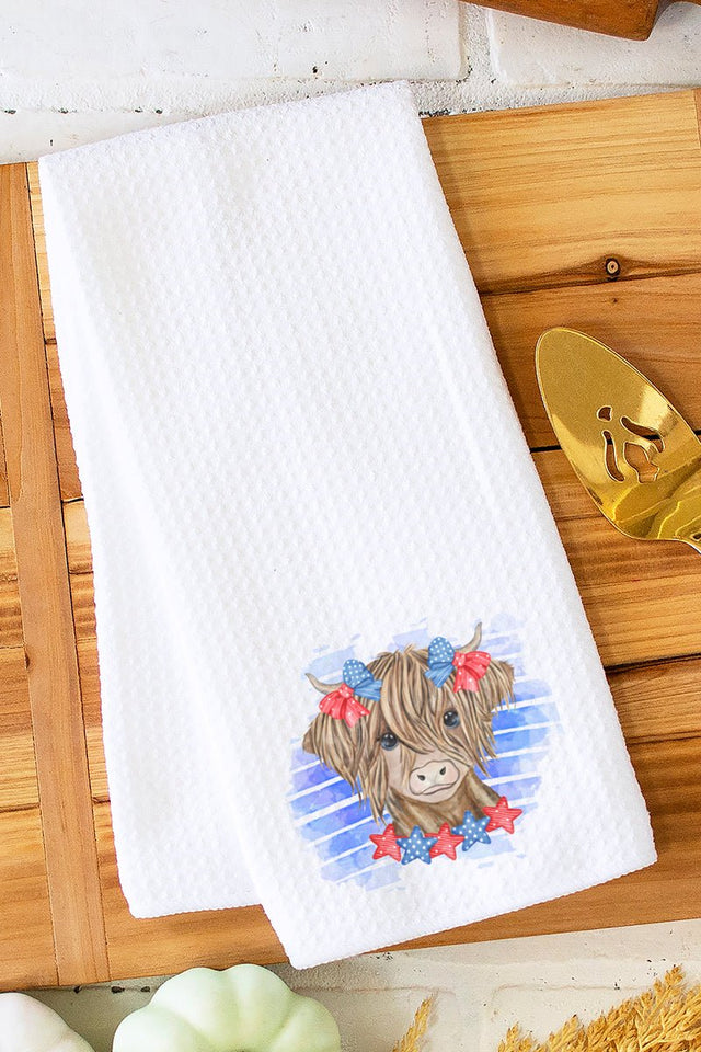 Patriotic Highland Cow Waffle Kitchen Towel - Wholesale Accessory Market