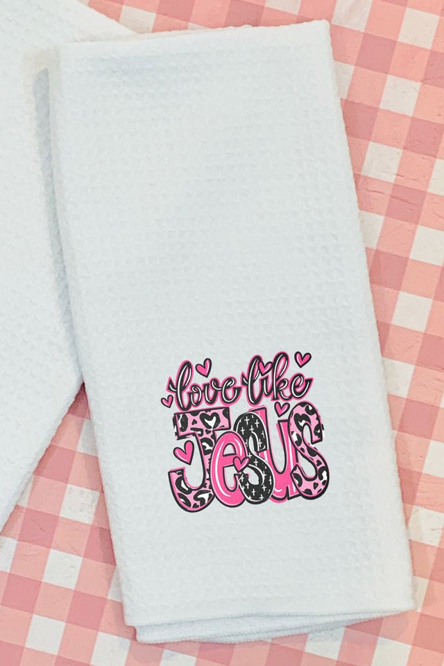 Pink Love Like Jesus Waffle Kitchen Towel - Wholesale Accessory Market