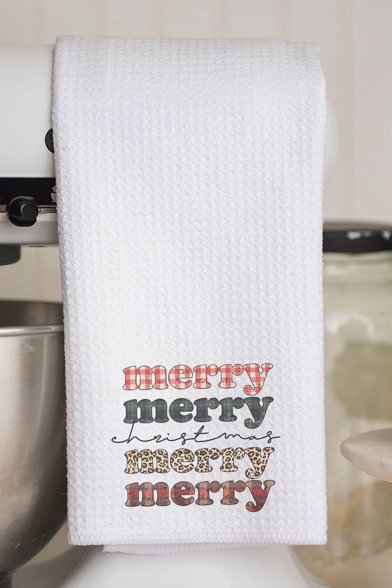 Stacked Merry Christmas Waffle Kitchen Towel - Wholesale Accessory Market