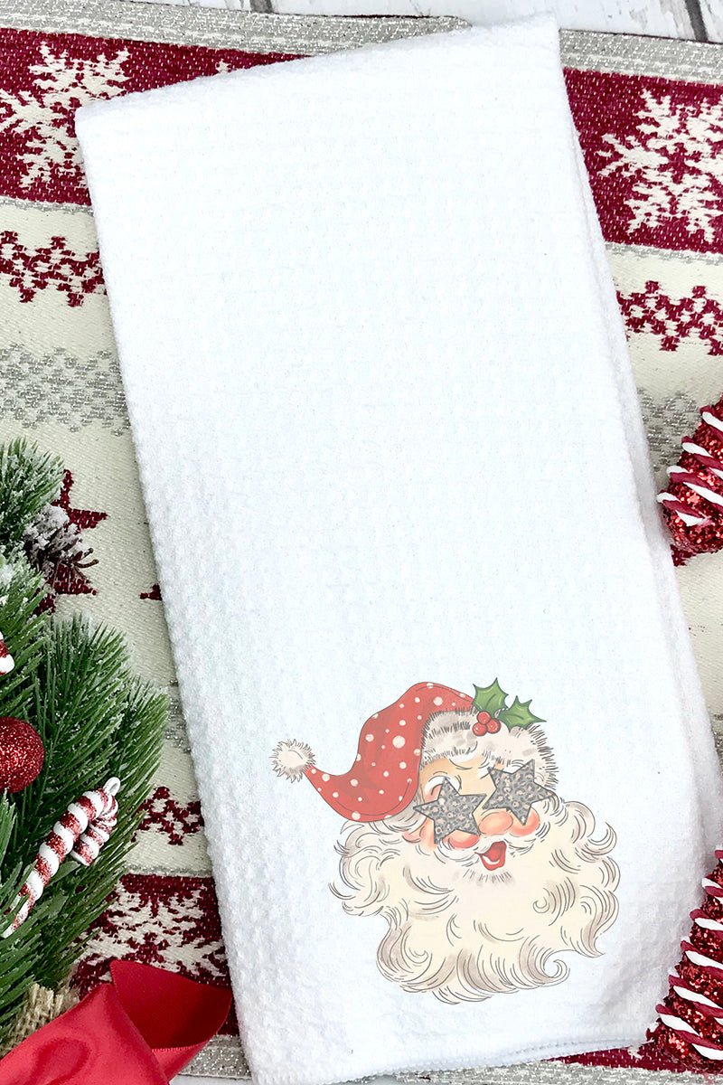 Santa Face Christmas Kitchen Towel, Farmhouse Santa Dish Towel