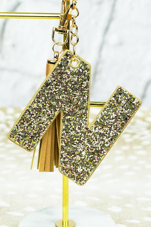 25% OFF! Gold Glitter 'N' Initial Tassel Keychain - Wholesale Accessory Market