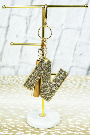 25% OFF! Gold Glitter 'N' Initial Tassel Keychain - Wholesale Accessory Market