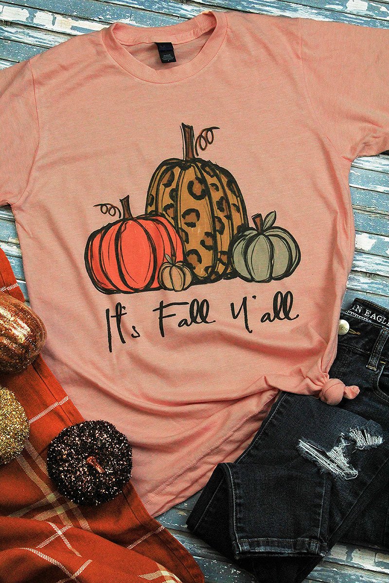 It's Fall Y'all Leopard Pumpkin Trio Unisex Poly-Rich Blend Tee - Wholesale Accessory Market